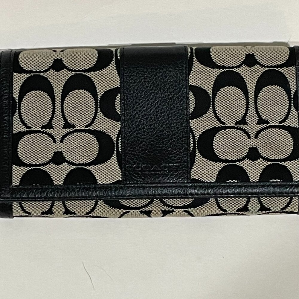 Coach Wallet Hamilton Signature Tan Canvas and Black Leather